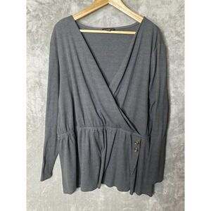 Lane Bryant Shirt Womens 26/28 Gray Ribbed Long Sleeve Vneck Wrap